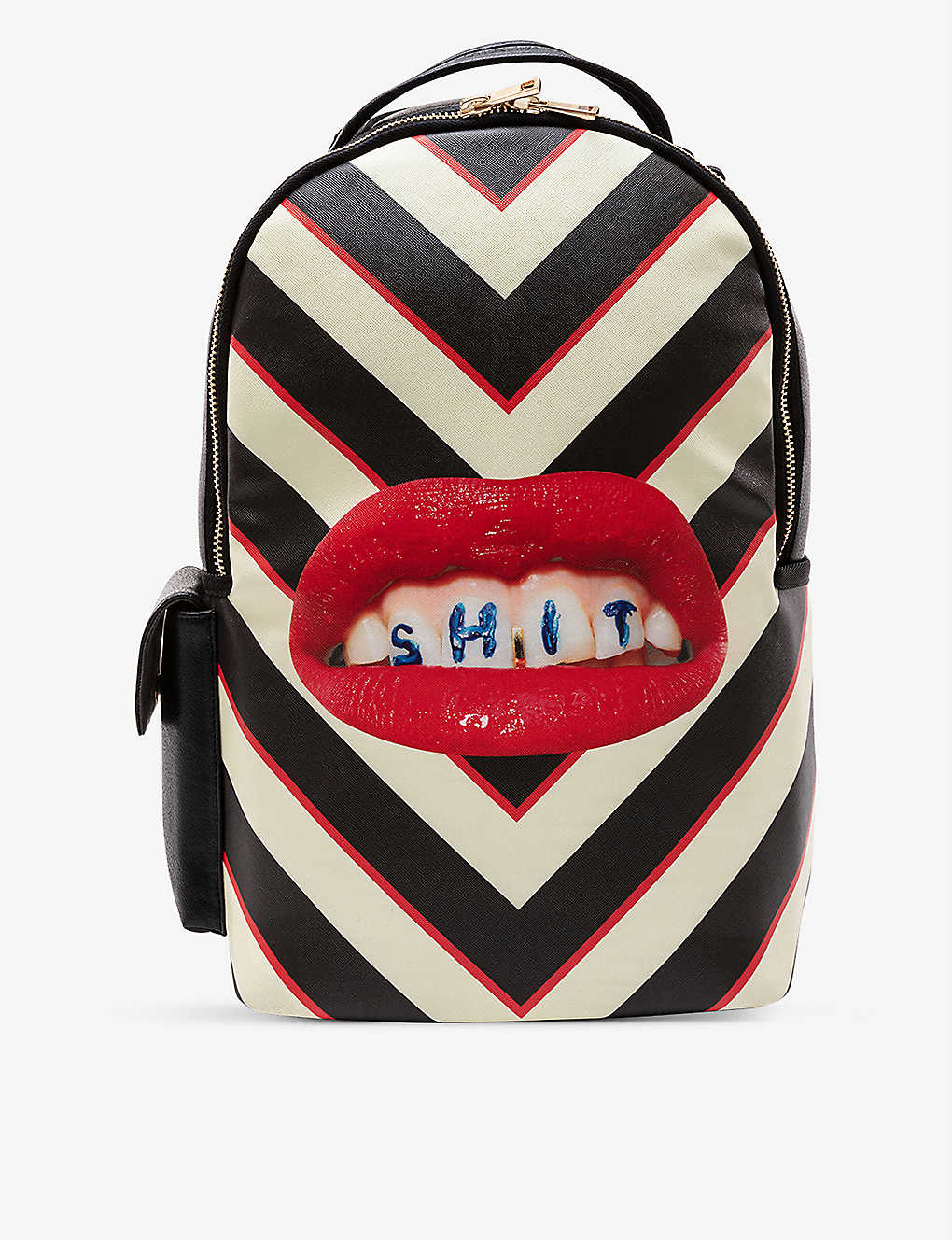 Seletti Wears Toiletpaper Lipstick-print Striped Faux-leather Backpack In White/black