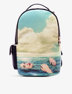 Seletti Wears Toiletpaper Seagirl Graphic-print Faux-leather Backpack In Black