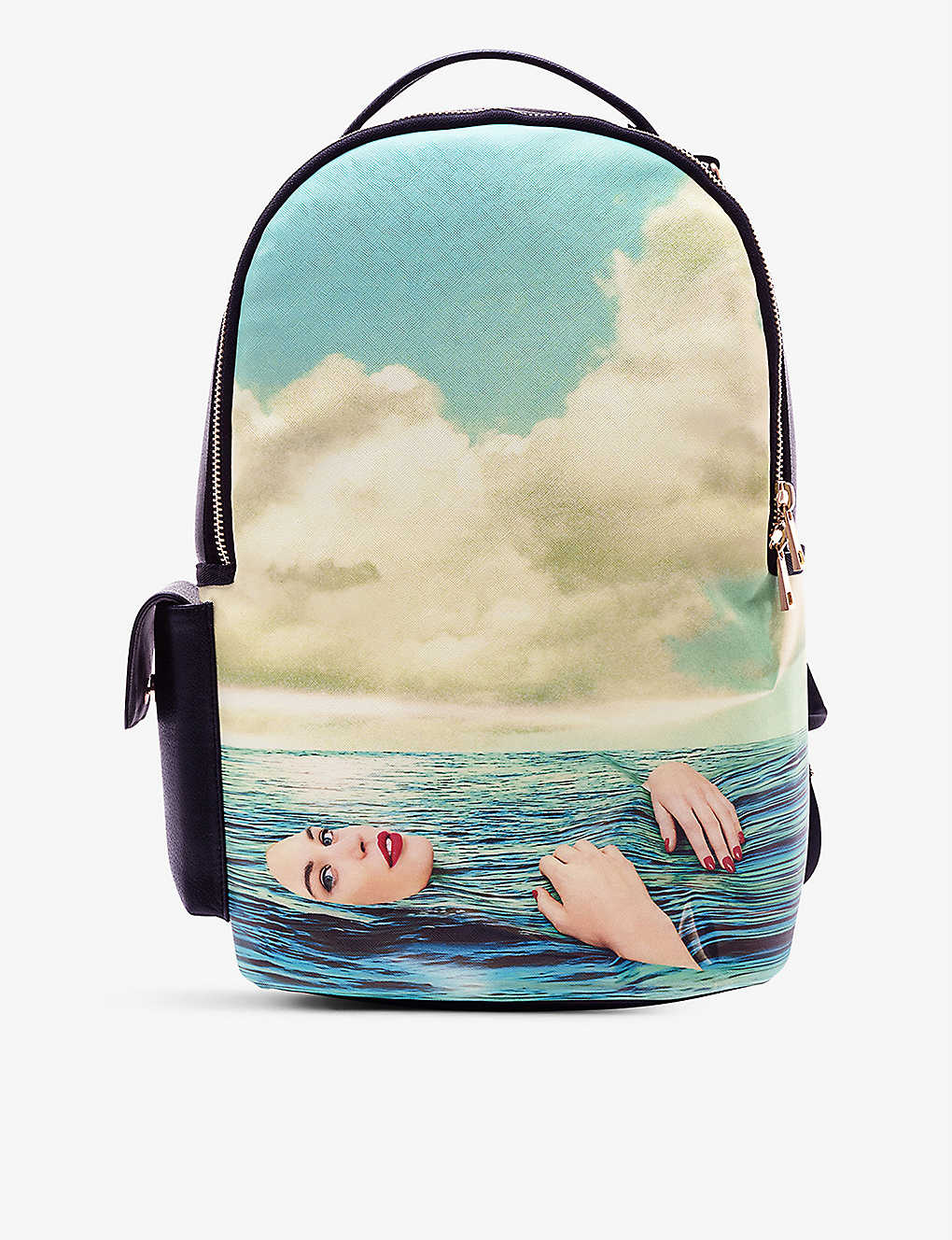 Shop Seletti Green/beige Wears Toiletpaper Seagirl Graphic-print Faux-leather Backpack
