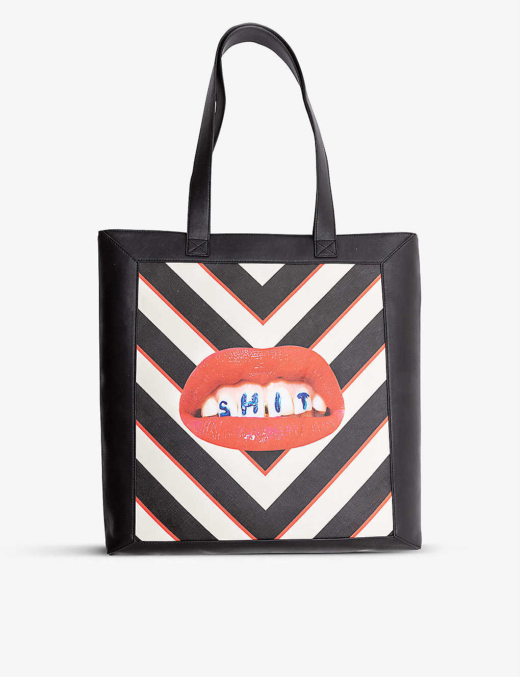 Seletti Wears Toiletpaper Lipstick-print Canvas And Faux-leather Tote Bag