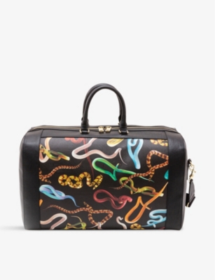 Seletti Wears Toiletpaper Snakes Faux-leather Travel Bag In Black