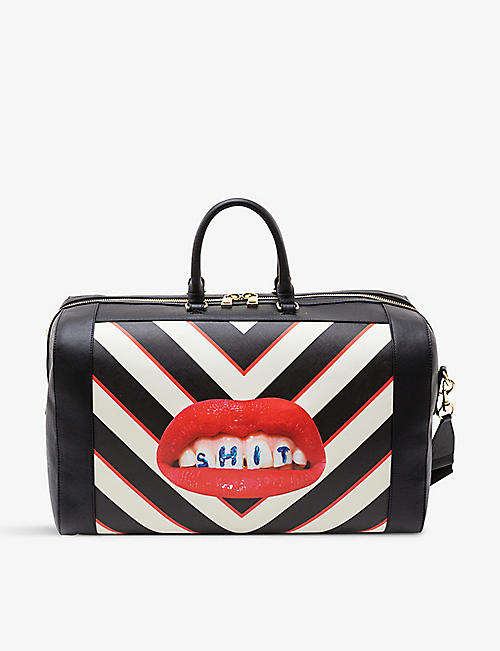 SELETTI: Seletti wears Toiletpaper lipstick-print faux-leather travel bag
