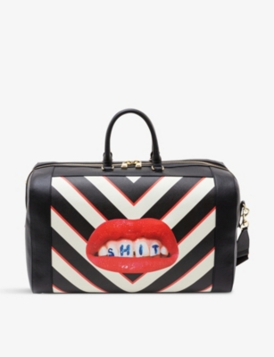 Seletti Wears Toiletpaper Lipstick-print Faux-leather Travel Bag In Black