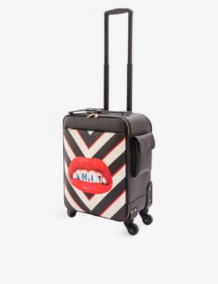Shop Seletti Wears Toiletpaper Lipstick-print Striped Faux-leather Suitcase