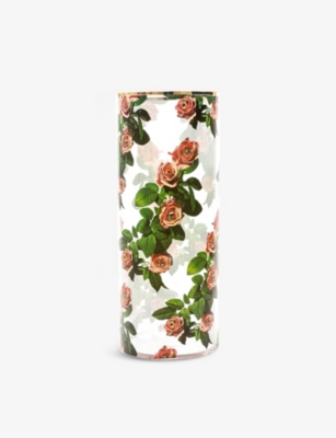 SELETTI: Seletti wears Toiletpaper rose-print large glass vase 50cm