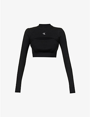 CALVIN KLEIN JEANS: Logo-embroidered cut-out knitted top