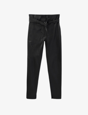 Ikks Straight-leg High-rise Leather Trousers In Black