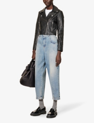 Shop Ikks Women's Black Cropped Quilted Leather Biker Jacket