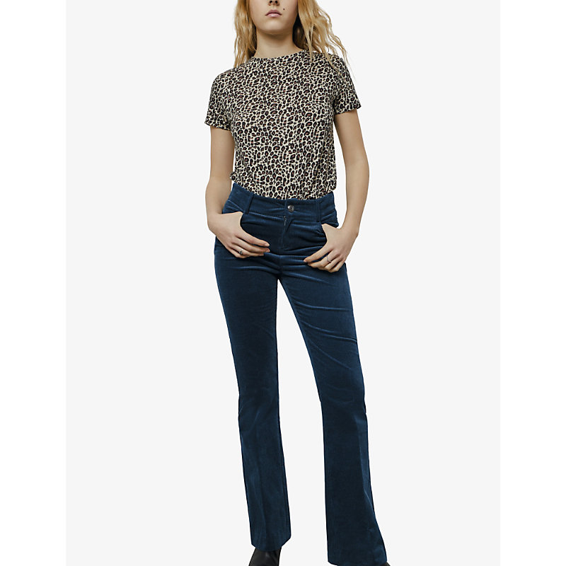Shop Ikks Womens Rood Short-sleeve Leopard-print Woven T-shirt In Brown
