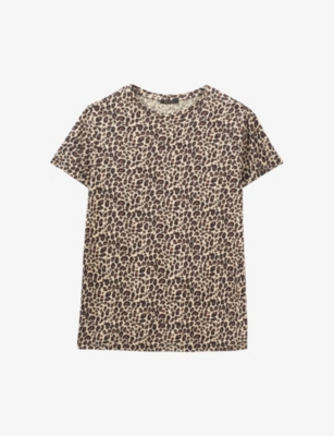 Ikks Short-sleeve Leopard-print Woven T-shirt In Brown