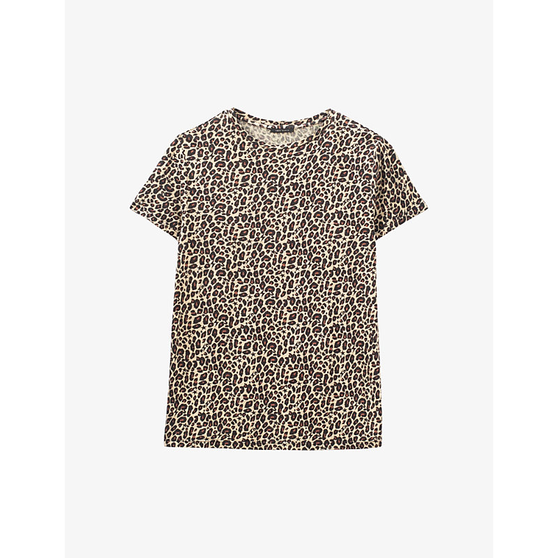Ikks Short-sleeve Leopard-print Woven T-shirt In Rood