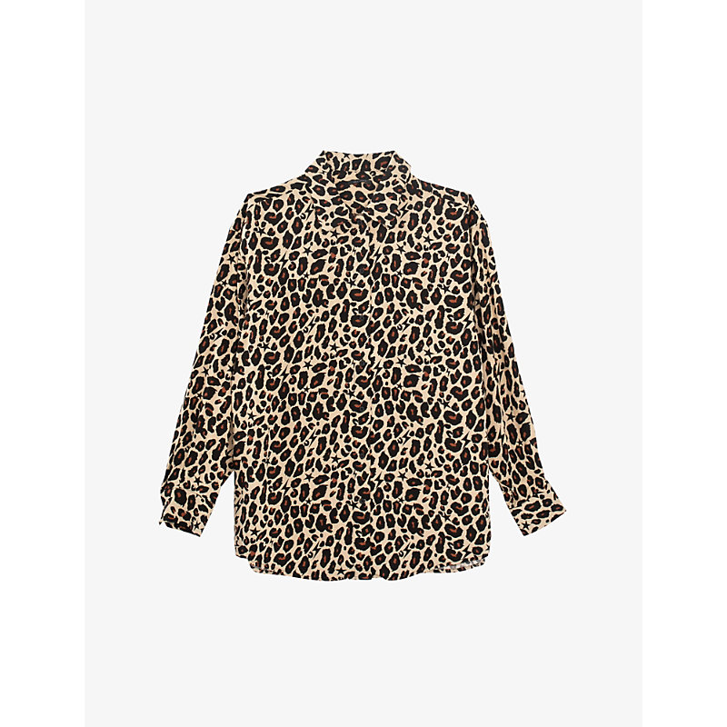 Ikks Oversized Leopard And Star-print Viscose Shirt In Rood