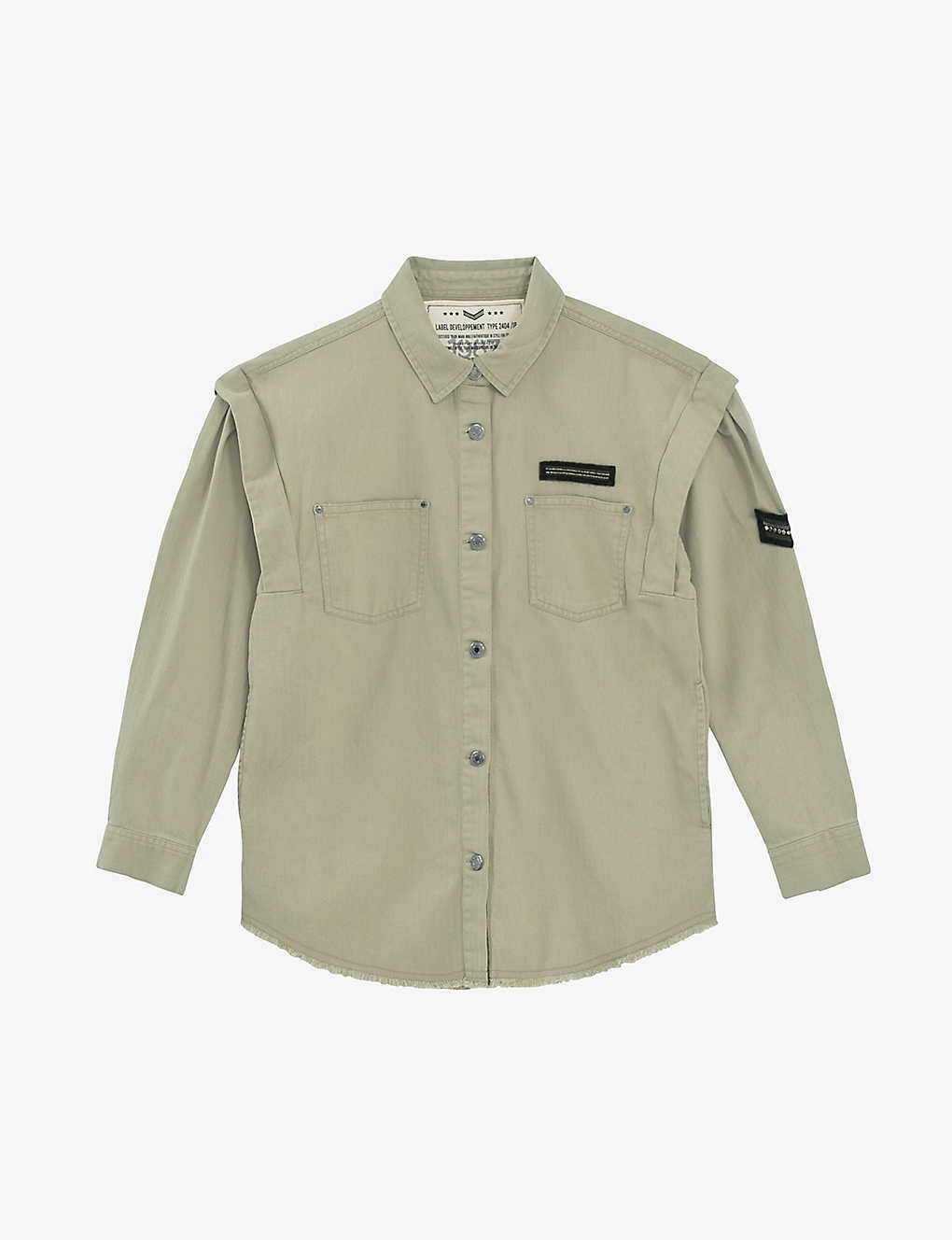 Ikks Army-badge Belted Cotton Shirt In Khaki Green