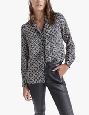 Shop Ikks Women's Black Floral-print Woven Loose-fit Woven Shirt