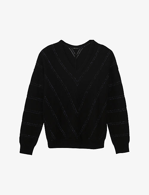 IKKS: Striped V-neck knitted jumper
