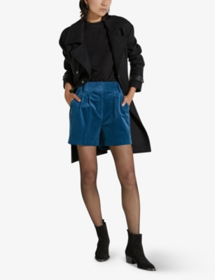 Shop Ikks High-rise Stretch-corduroy Shorts In Royal Blue