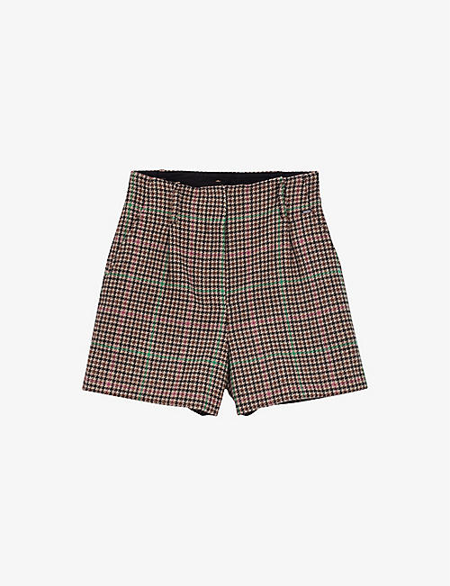 IKKS: Checked high-rise wool-blend shorts