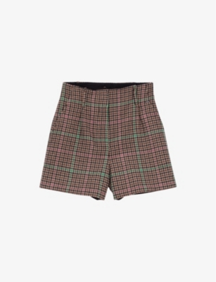 Ikks Checked High-rise Wool-blend Shorts In Brown
