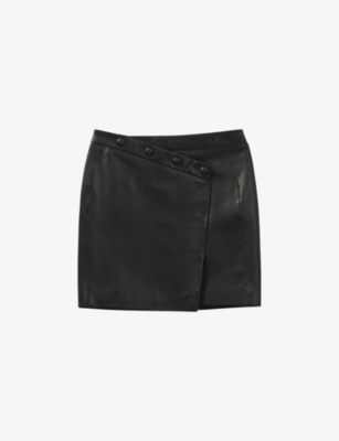 IKKS: High-rise button-detail leather mini skirt