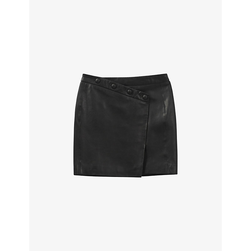 Ikks High-rise Button-detail Leather Mini Skirt In Black