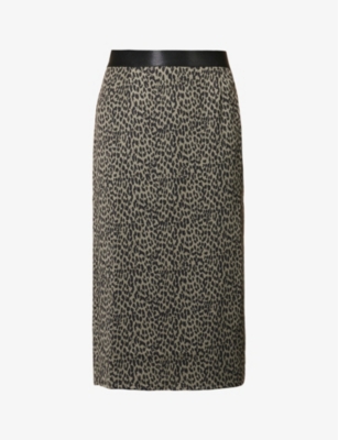 IKKS: Leopard-print satin midi skirt