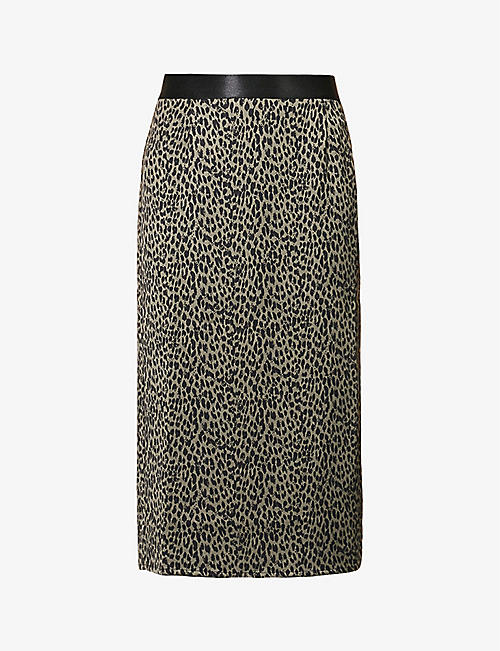 IKKS: Leopard-print satin midi skirt