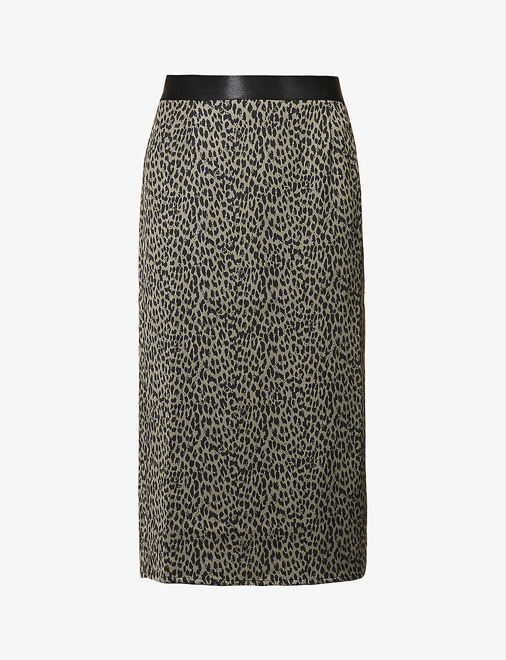 Ikks Womens Black Leopard-print Satin Midi Skirt