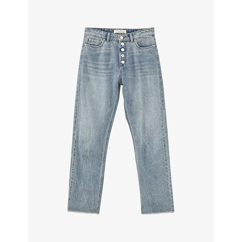 Ikks Cropped Straight-leg High-rise Jeans In Blue Grey