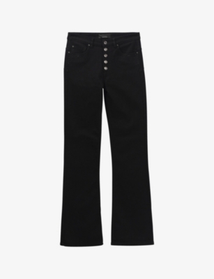 Ikks Flared High-rise Stretch-denim Jeans In Black