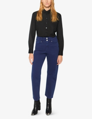 Shop Ikks Women's Dark Blue Cropped Straight-leg High-rise Stretch-denim Jeans