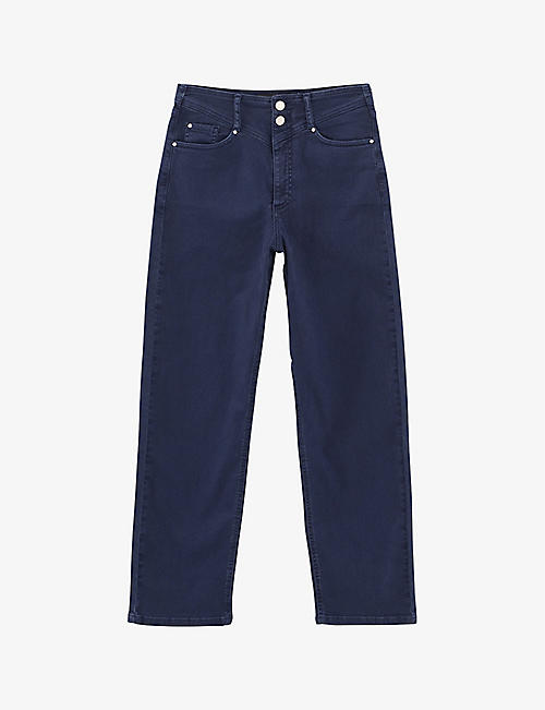 IKKS: Cropped straight-leg high-rise stretch-denim jeans