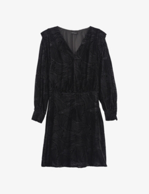 Ikks Graphic-print Velvet Mini Dress In Black