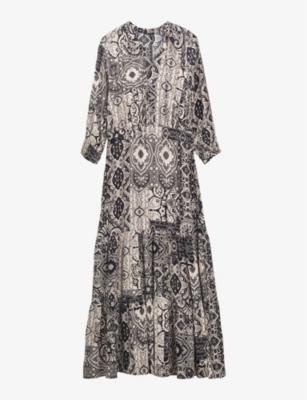 Ikks Scarf-print Woven Maxi Dress In Black