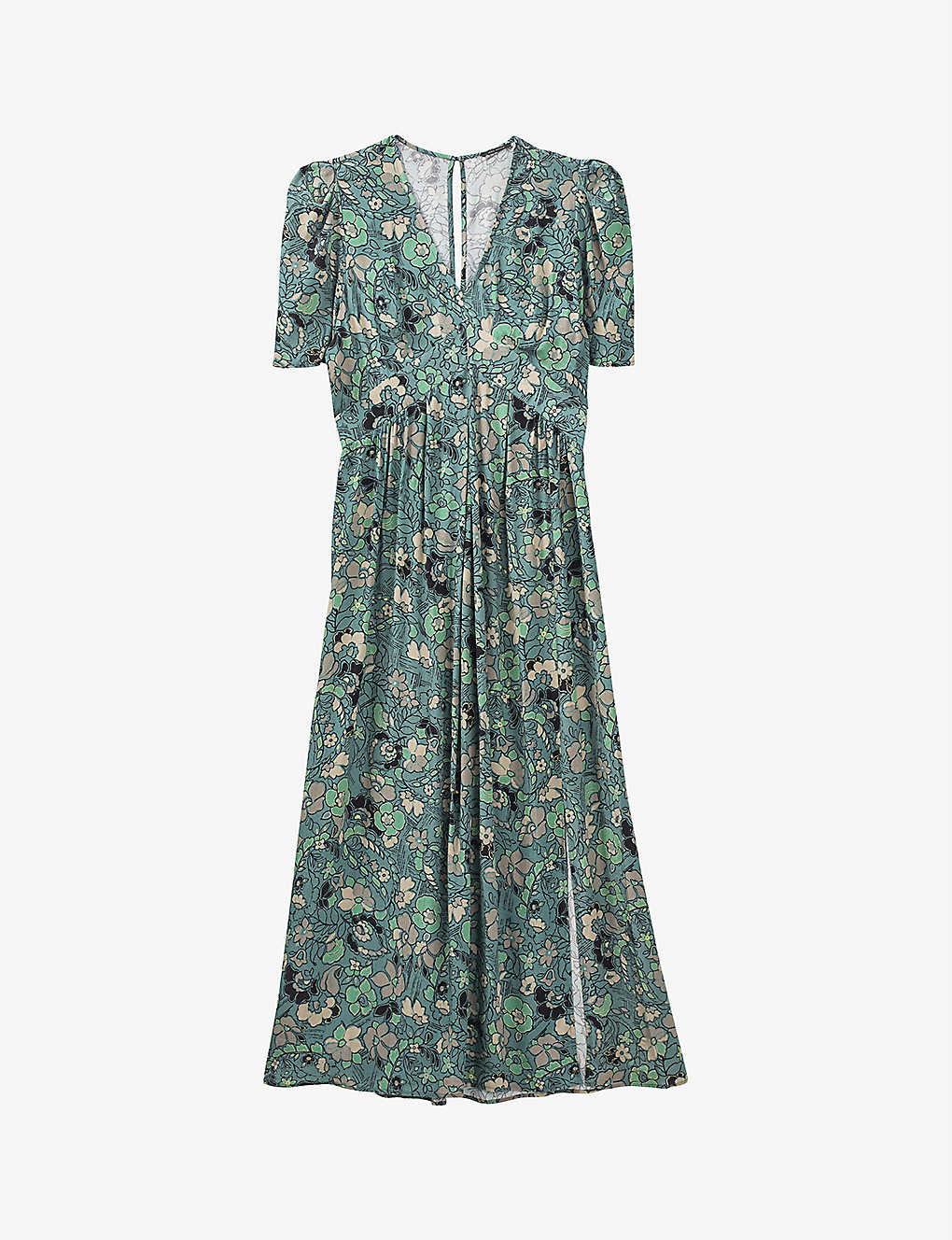 Ikks Cosmic Flower Graphic-print Woven Maxi Dress In Green