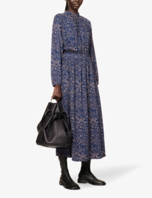 Shop Ikks Women's Navy Blue Abstract Marble-print Woven Midi Dress