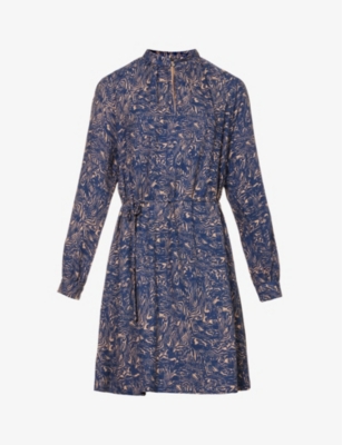 Ikks Womens Navy Blue Abstract Marble-print Woven Mini Dress