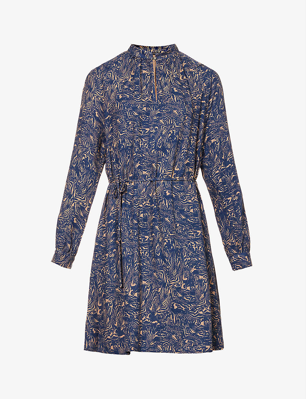 Ikks Womens Navy Blue Abstract Marble-print Woven Mini Dress