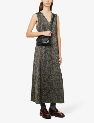 Shop Ikks Women's Black Sleeveless Printed Maxi Dress In Multi-coloured