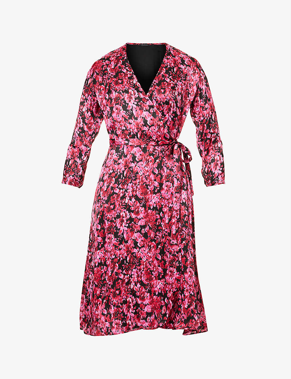 Ikks Floral-print Wrap-over Woven Midi Dress In Salmon Pink