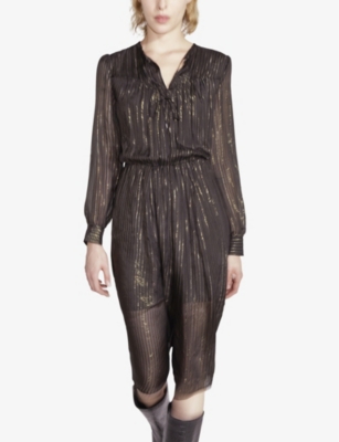 Shop Ikks Women's Black Striped Silk-blend Midi Dress