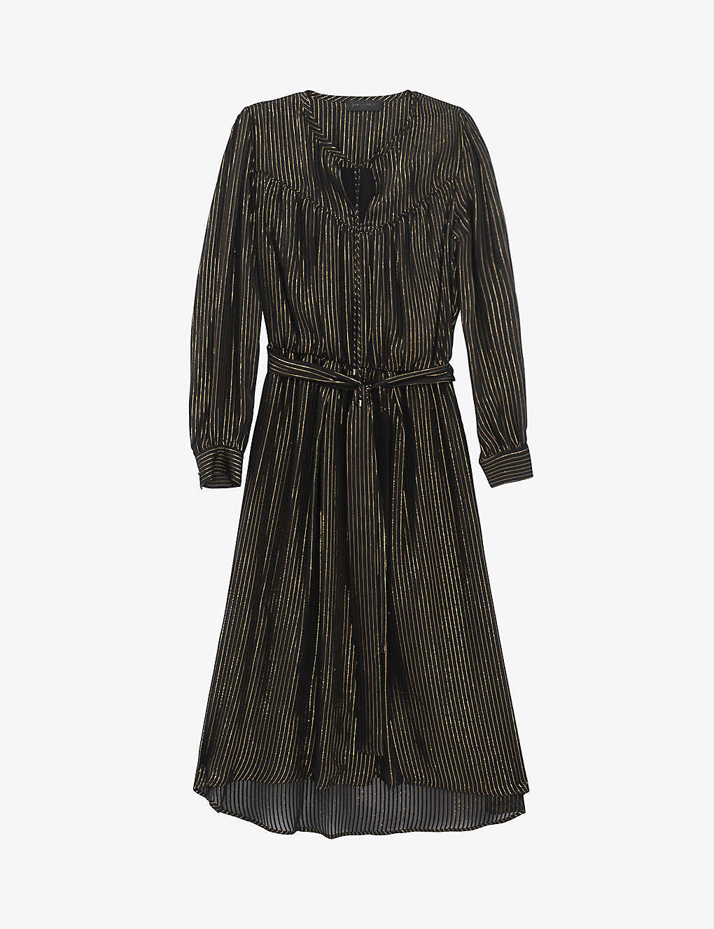 Ikks Womens Black Striped Silk-blend Midi Dress