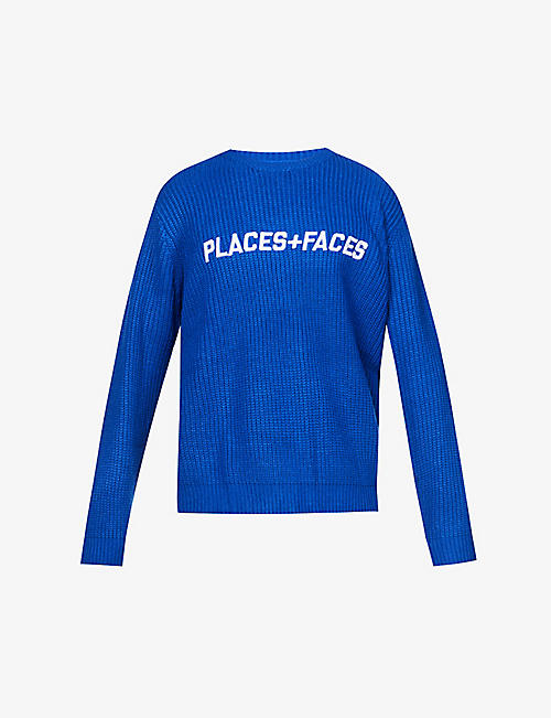 PLACES + FACES: Logo-embroidered crewneck knitted jumper