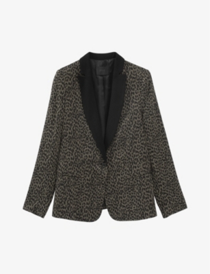 IKKS: Leopard-print contrasting-lapel crepe blazer