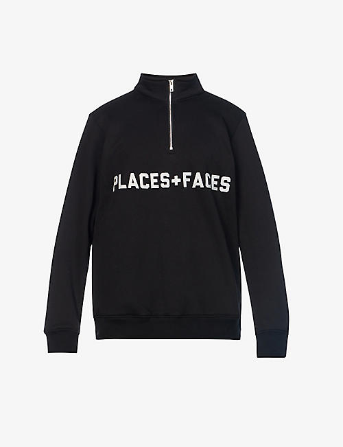 PLACES + FACES: Reflective logo-print funnel-neck cotton-jersey sweatshirt