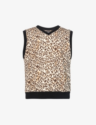 PLACES+FACES PLACES + FACES MEN'S CREAM LEO-PLUS LEOPARD-PATTERN COTTON-JERSEY VEST 61783783