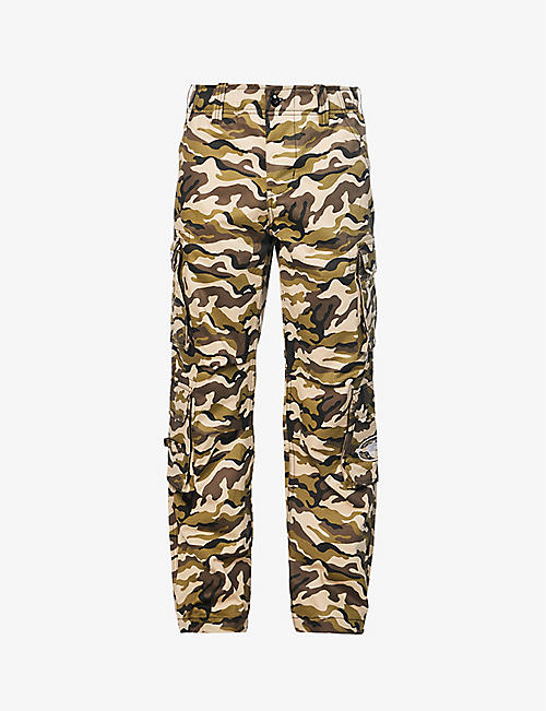 PLACES + FACES: Cargo camouflage-print relaxed-fit cotton-canvas trousers
