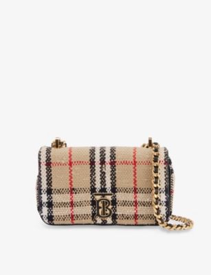 Shop Burberry Lola Mini Cotton-blend Shoulder Bag In Archive Beige