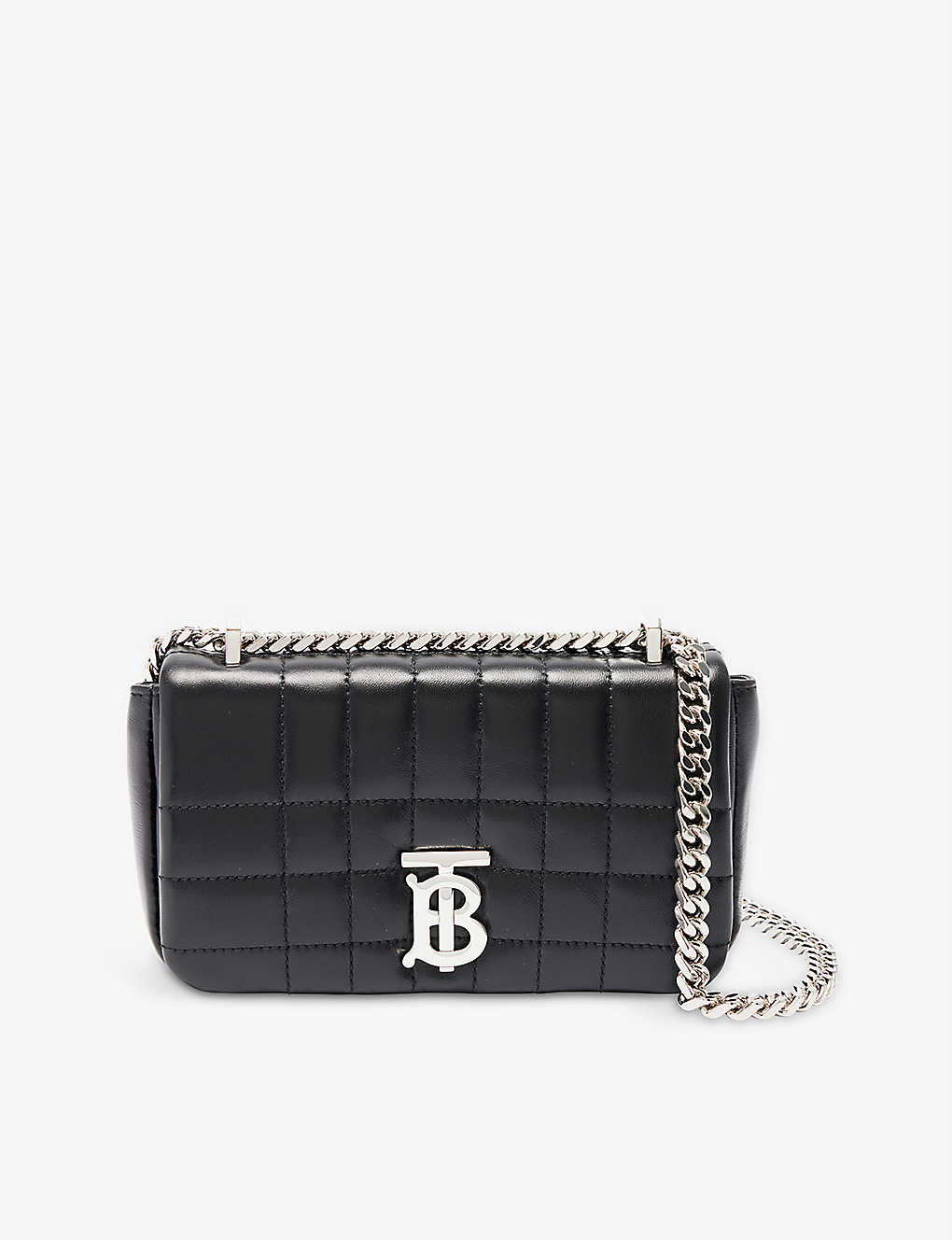 Shop Burberry Lola Mini Padded Leather Shoulder Bag In Black/silver