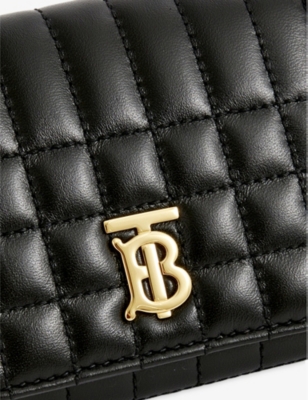 Shop Burberry Women's Black/gold Lola Monogram-plaque Leather Wallet