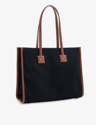 BURBERRY Freya small brand-embroidered canvas and leather tote bag